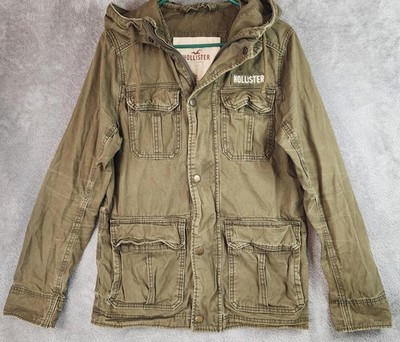 Hollister Jacket Womens Small Green Canvas Hooded Military Field Utility Pockets