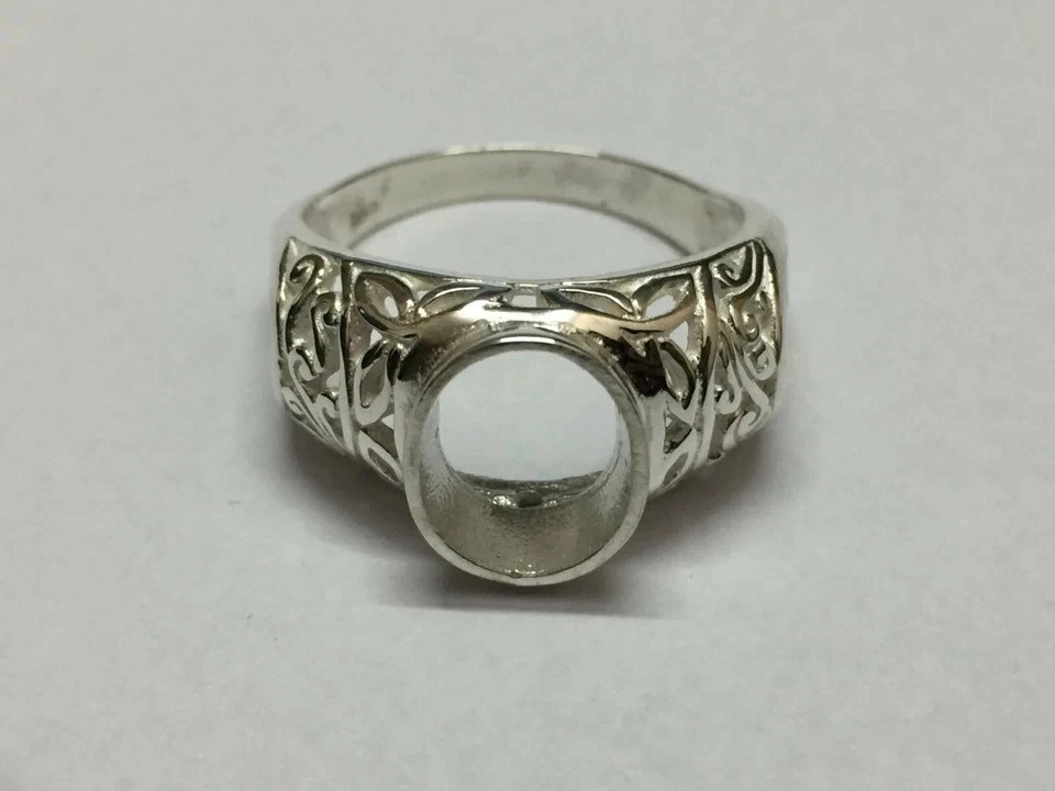 Solid 925 Sterling Silver Ring Setting 9 x 11 mm Oval Semi Mount Setting Jewelry - Image 4 of 4