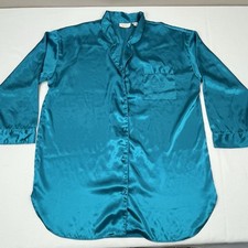 Vintage Victoria Secret Gold Label Nightgown Satin Button Front Teal Blue