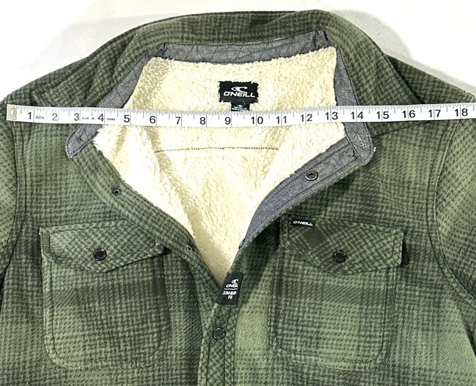 O’Neill Men’s Sherpa Lined Shacket Jacket Green Plaid Snap Front Size M - Image 4 of 4