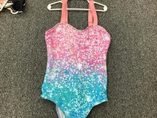 Girls' One-Piece Gradient Pink to Blue Swimsuit with Adjustable Straps Size 12Y