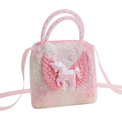 1pcs Cartoon-Einhorn-Plüsch-Umhängetasche für Kinder, Mädchen Ideal als Geschenk