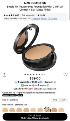 Mac Studio Fix Powder Plus Foundation N4.75 Brand New