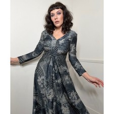1970s Vintage Moody Psychedelic Floral Maxi Dress