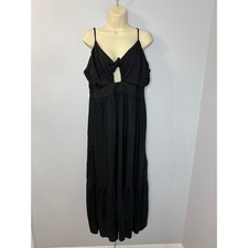 Gap Tie Front V Neck Maxi Dress Black Cotton Blend Coastal Casual Wardrobe XL 
