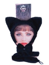 Black Cat Costume Accessory Kit for Women - Ears, Tail, Bowtie Collar Set