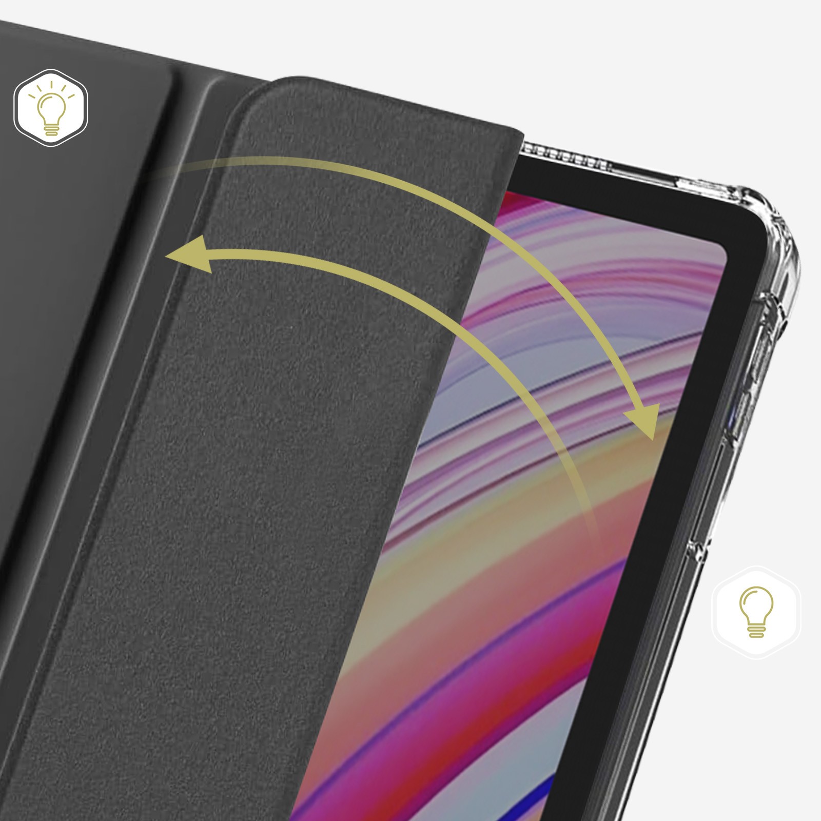 Coque triptyque Poco Pad et Redmi Pad Pro finitions premium aspect cuir noir - 3