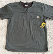 NWT Carhartt Men's V Neck Scrub Top Ripstop Size M Medium Dark Green MT5108