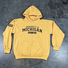 University Of Michigan Hoodie Adult Medium Yellow Pockets Pullover Preowned