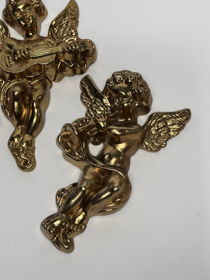 Arte de pared de 3 ángeles querubines de latón color dorado metal macizo 3D ¡BONITO!! Foto 3 de 4