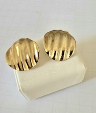 Vintage 80's NOS Gold Tone Textured Round Wave Earrings High Quality Made in USA