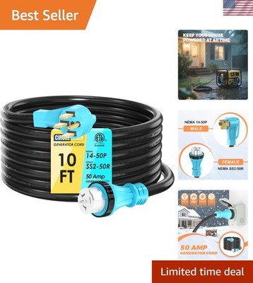 Heavy Duty 50 Amp Generator Cord 10FT - Safe Power Transfer for Emergencies