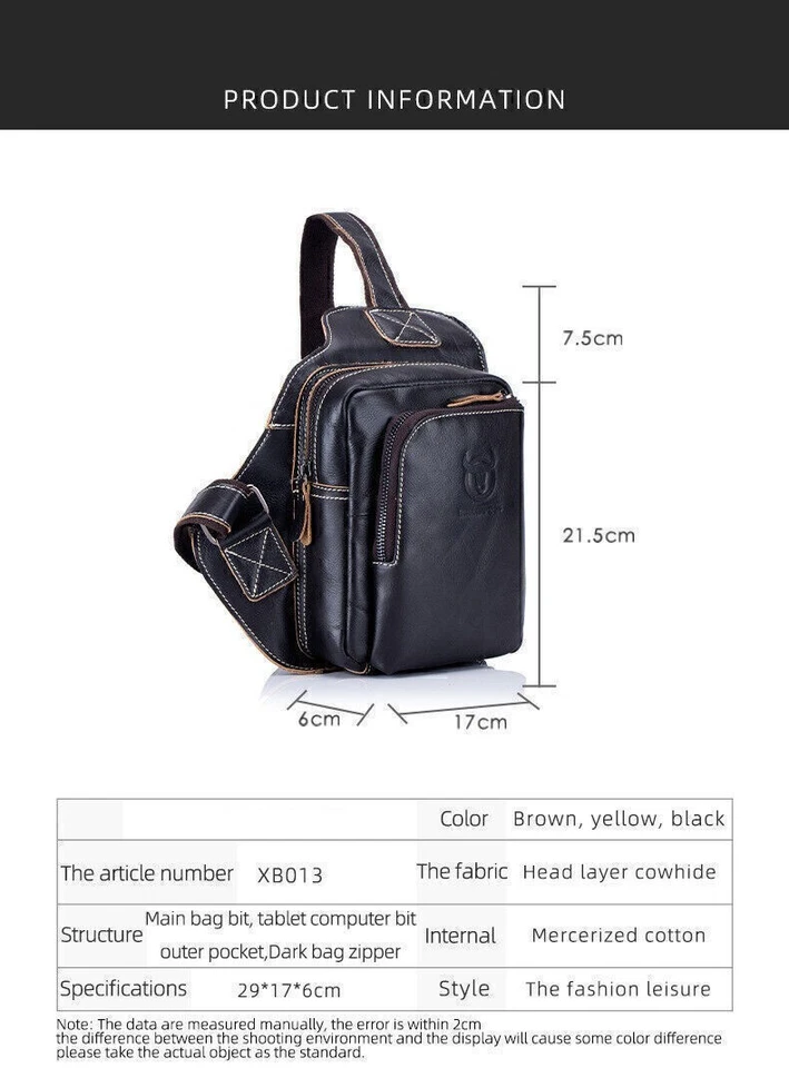 Herren Sling Rucksack Echtleder Brusttasche Crossbody Tasche Schultertasche NEU - Bild 4 von 4