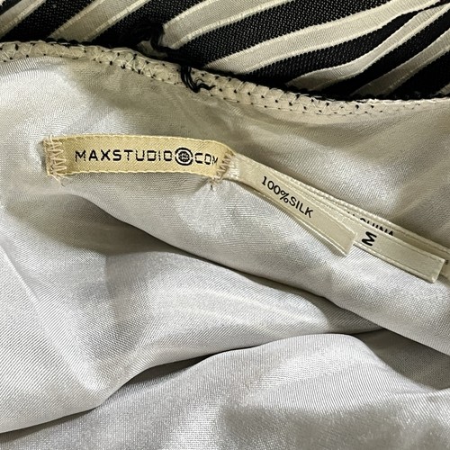 VTG Max Studio Handkerchief Dress Womens Medium 100% Silk Black White Stripe Y2K - Picture 8 of 8