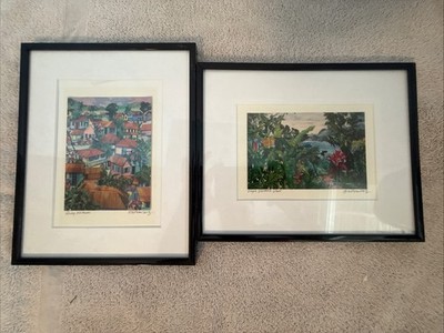 Eileen Seitz Art Rocky Hill Houses Virgin Island View Signed Framed Prints 