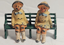 VINTAGE JOHILLCO FARM & VILLAGE FIGURES TWIN GIRLS ON BENCH SET OF 3 METAL