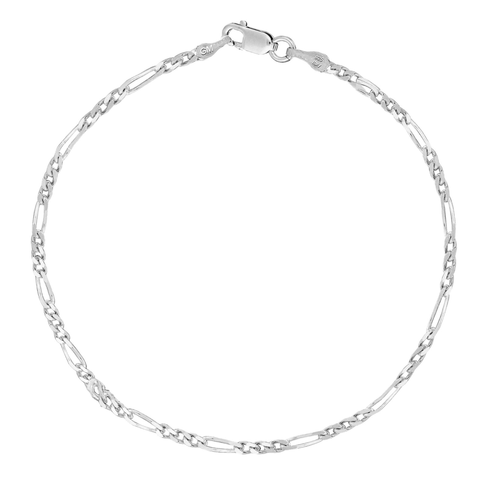 Sterling Silver Italian 3.3mm Figaro Link Anklet Bracelet Chain Anklet, 10