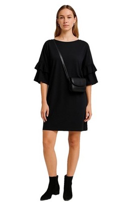ZARA Trafaluc Womens M Black Ruffle Sleeve Dress Short  Minimalist Chic Casual