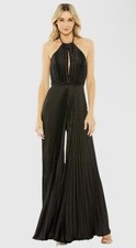 Mac Duggal 27457 Sz 8 Black Halter Neckline Wide Leg Jumpsuit Pockets $458