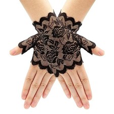 Women Short Lace Gloves 1920s Opera Evening Wedding Sunblock Fingerless Black
