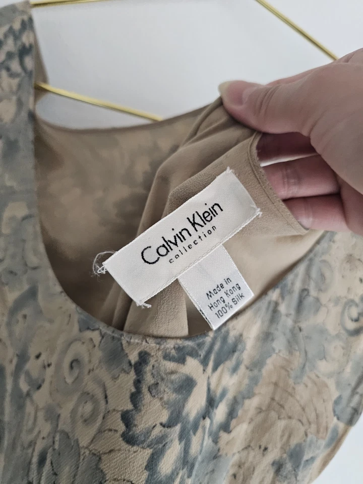 RARE CALVIN KLEIN COLLECTION VINTAGE 90S SILK FLORAL JACQUARD PRINT SLIP DRESS - Image 2 of 4