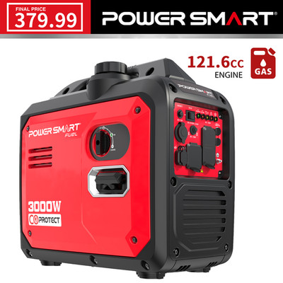 PowerSmart 3000W Inverter Gas Generator, 121.6cc Engine, 120V Outlet, CO Alarm