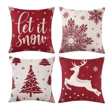 Christmas Decoration Pillow Covers 18 x18 Set of 4 Farmhouse 18 x 18-Inch Red
