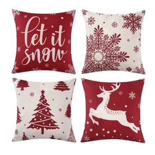 Christmas Decoration Pillow Covers 18 x18 Set of 4 Farmhouse 18 x 18-Inch Red