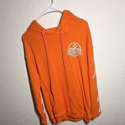 Off-White Men s L Orange Pullover Hoodie Graphic Print Logo Hooded Pockets