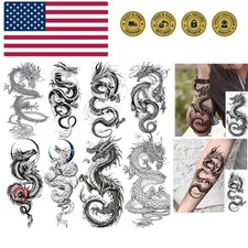 8 Sheets Cool Dragon Temporary Tattoos For Men Women Adults, Black Realistic ...