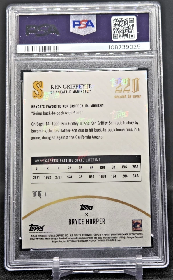 2018 Topps X Bryce Harper 220 Harper's Heroes #HH-1 Ken Griffey JR PSA Gem MT 10 - Image 2 of 2