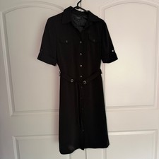 Tahari Arthur S. Levine Essentials Pinstripe Shirt Dress Black White Belted 6