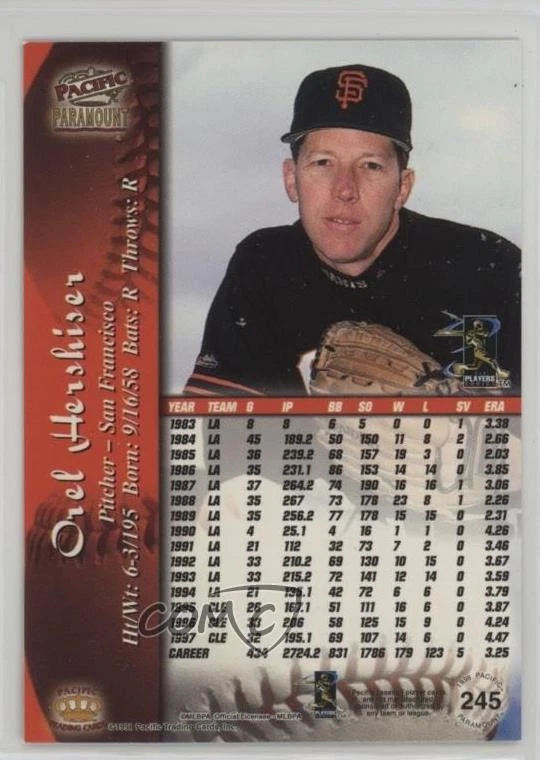 1998 Pacific Paramount Orel Hershiser #245 - Image 2 of 2