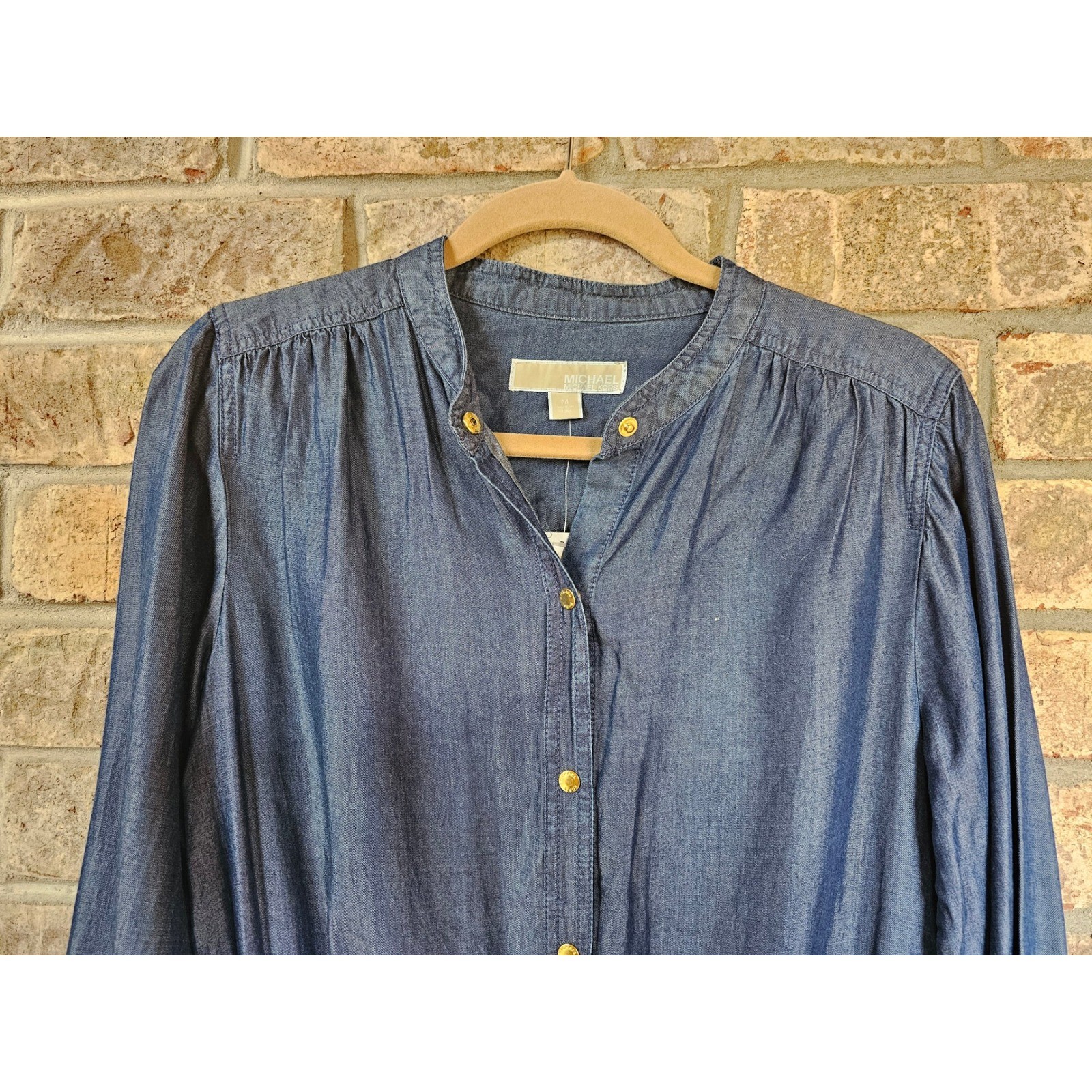 MICHAEL Michael Kors Chambray Denim Utility Romper Jumpsuit Button Up Drawstring thumbnail 2