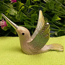 Bejeweled Enamel Hummingbird Figurine Heavy Metal Paperweight Rhinestones MINT