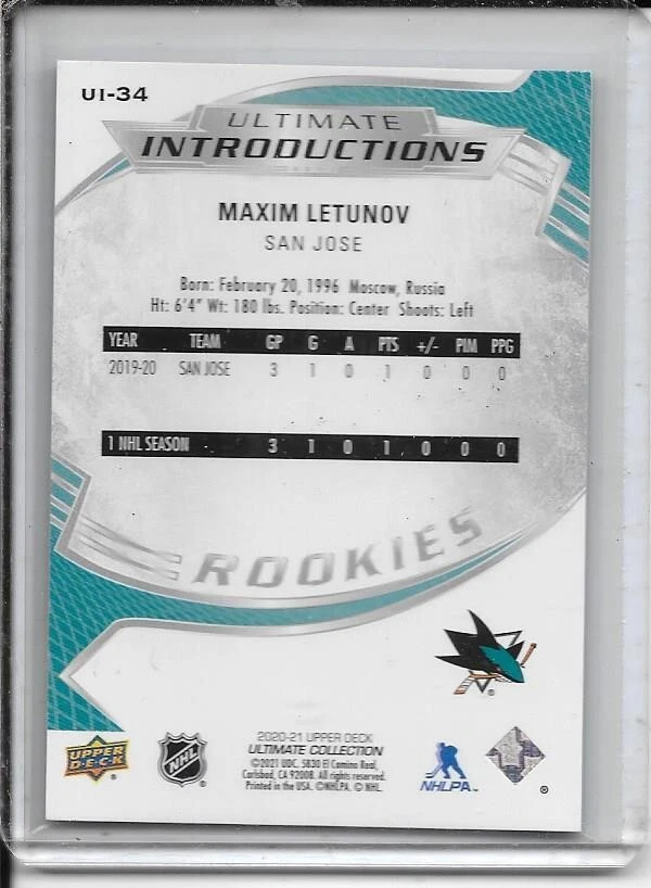 2020-21 Ultimate Collection Maxim Letunov Ultimate Introductions # UI-34 - Image 2 of 2