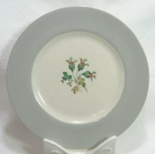 Flintridge USA China Five (5) Vintage Salad Plates Gray Band Rosebuds GC 