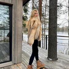 Luxury Real Golden Island Fox Fur Coats Women Thick Warm Jackets Winter Overcoat