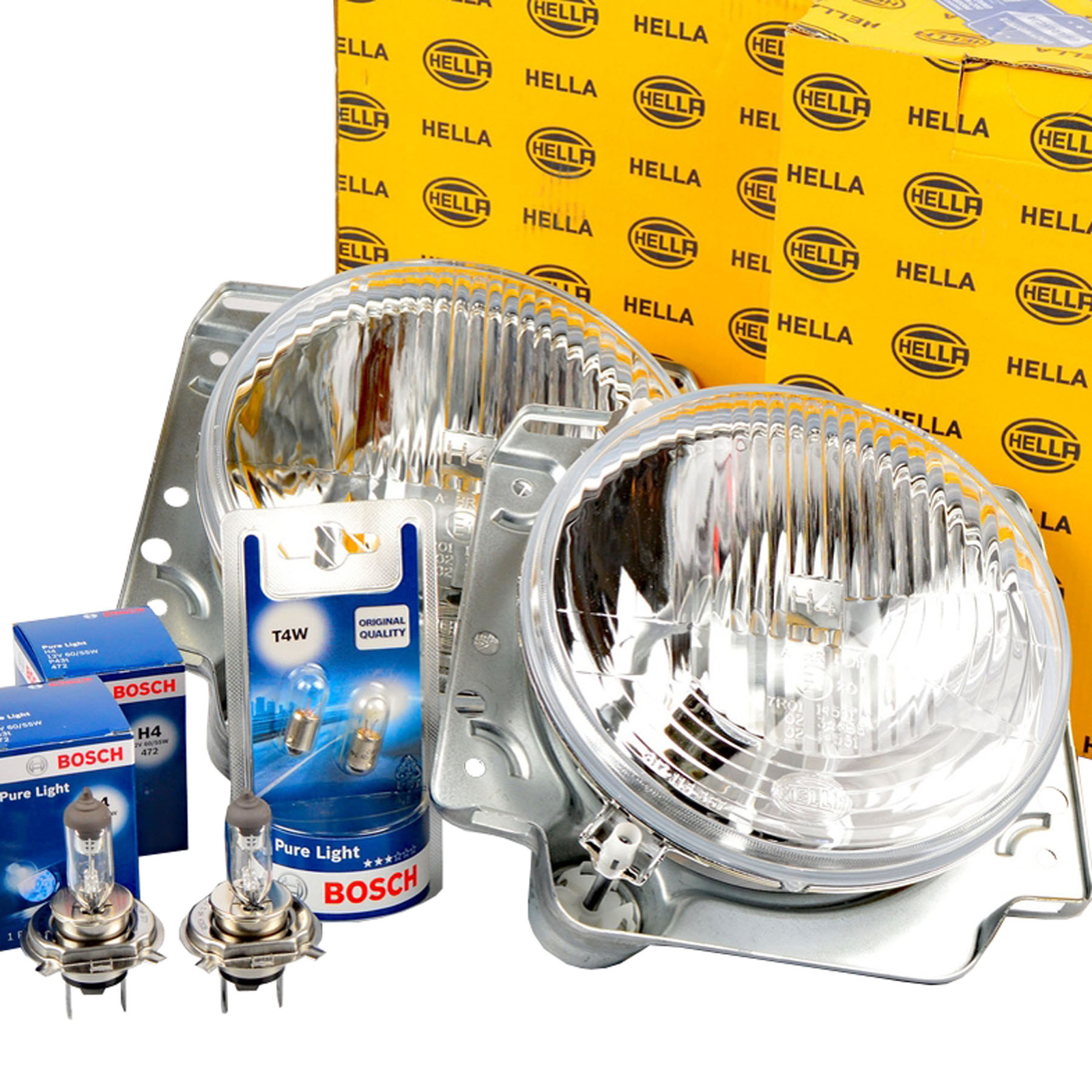 2x HELLA Hauptscheinwerfer H4/T4W für VW GOLF 2 + Glühlampen OE 