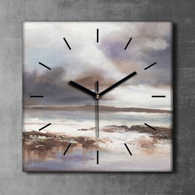 Wohnzimmer-Bild Leinwand Uhr 30x30 Stürmischer Strand Meerelandschaft