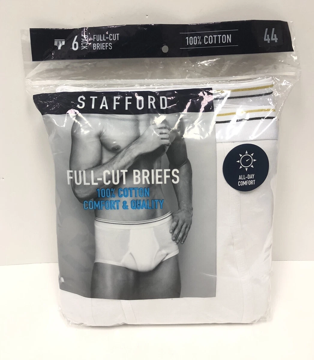 Stafford Men's Full Cut Briefs 100 Cotton 6 Pair Size 44 White Underwater  for sale online