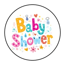 30 BABY SHOWER ENVELOPE SEALS STICKERS LABELS TAGS 1.5" ROUND COLORFUL
