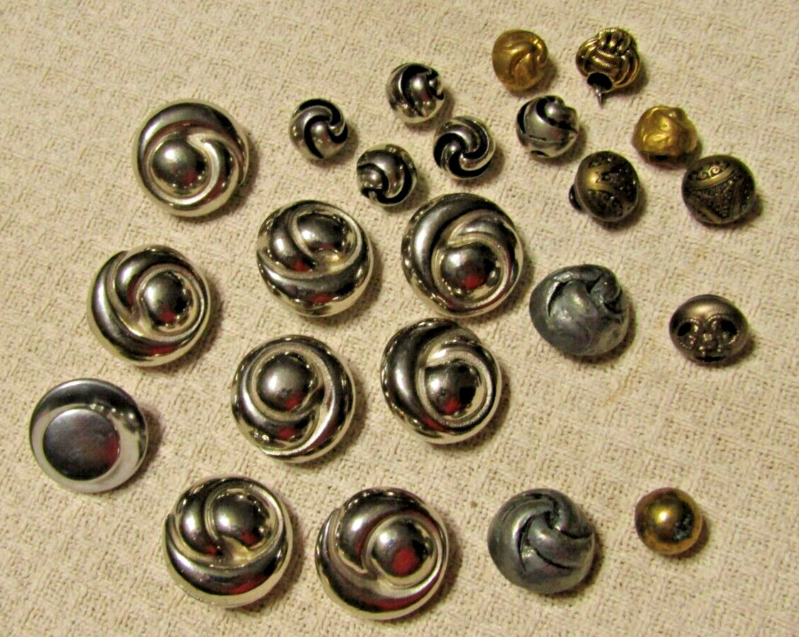 24 Metal and Plastic Bulbous Floral Round Shank and Flat Buttons