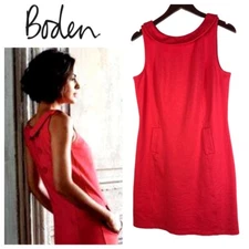 Boden Roma Sz 10 Medium Shift Sheath Dress Coral Peter Pan Collar Slvlss Retro B