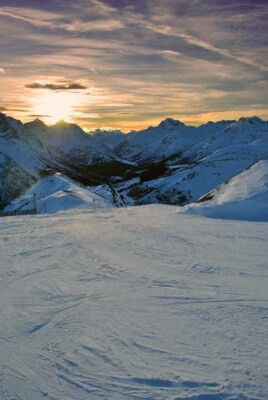 Sonnenuntergang Lech Zurs am Arlberg Ski Österreichische Alpen Österreich Berg Fotodruck