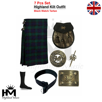 Black Watch Tartan Kilt für Herren - 7 Stück Highland Outfit 5 Yards 13oz