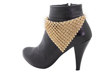 Women Shiny Bling Gold Metal Boot Chain Posh Bracelet Shoe Bandanna Nitty Charm