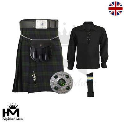 Men's Scottish BlackWatch Tartan Yards Kilt Set Outfit 8pcs/Pin