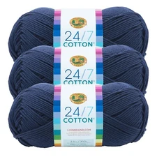 (3 Pack) Lion Brand Yarn 761-110 24/7 Cotton® Yarn, Navy