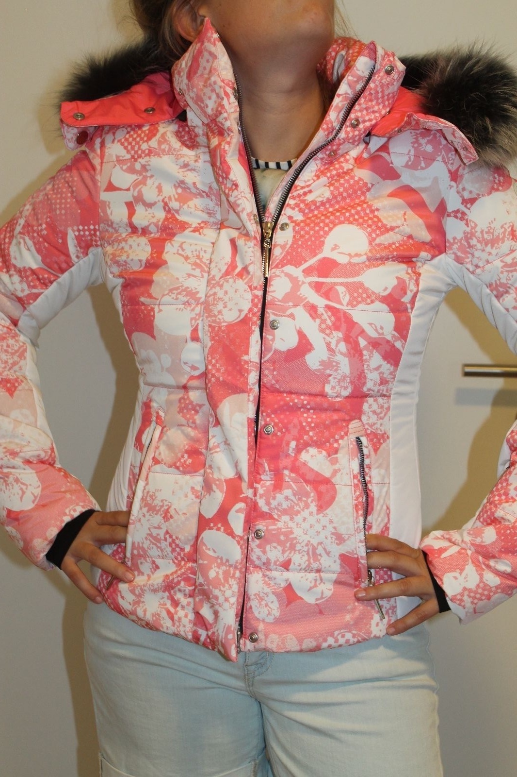 Sportalm Kitzbühel Ladies Ski Jacket With Real Fur Pink White Size 36 S NEW  | eBay